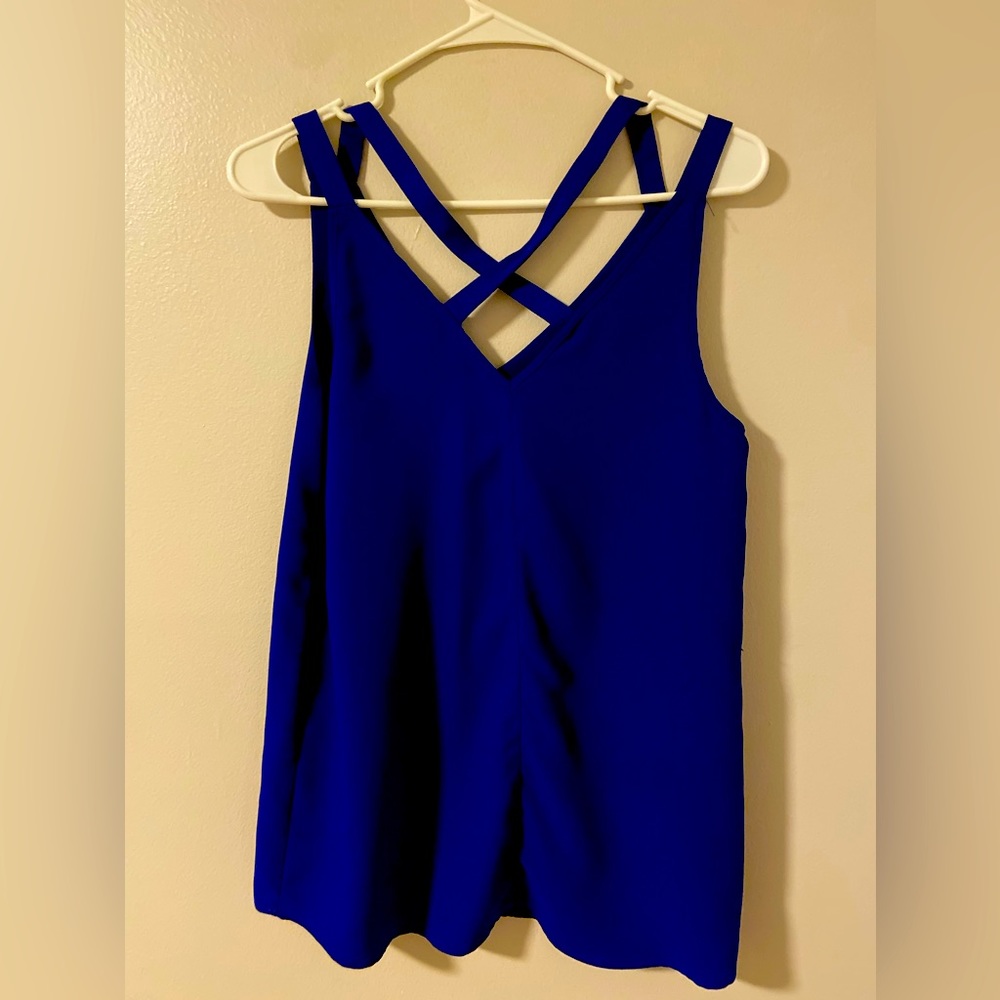 Royal blue cross over strap top